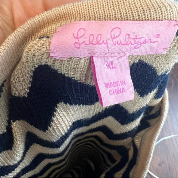 Lilly Pulitzer Santana Gold Metallic Blue Chevron Wool Blend Sweater Dress - Picture 9 of 10
